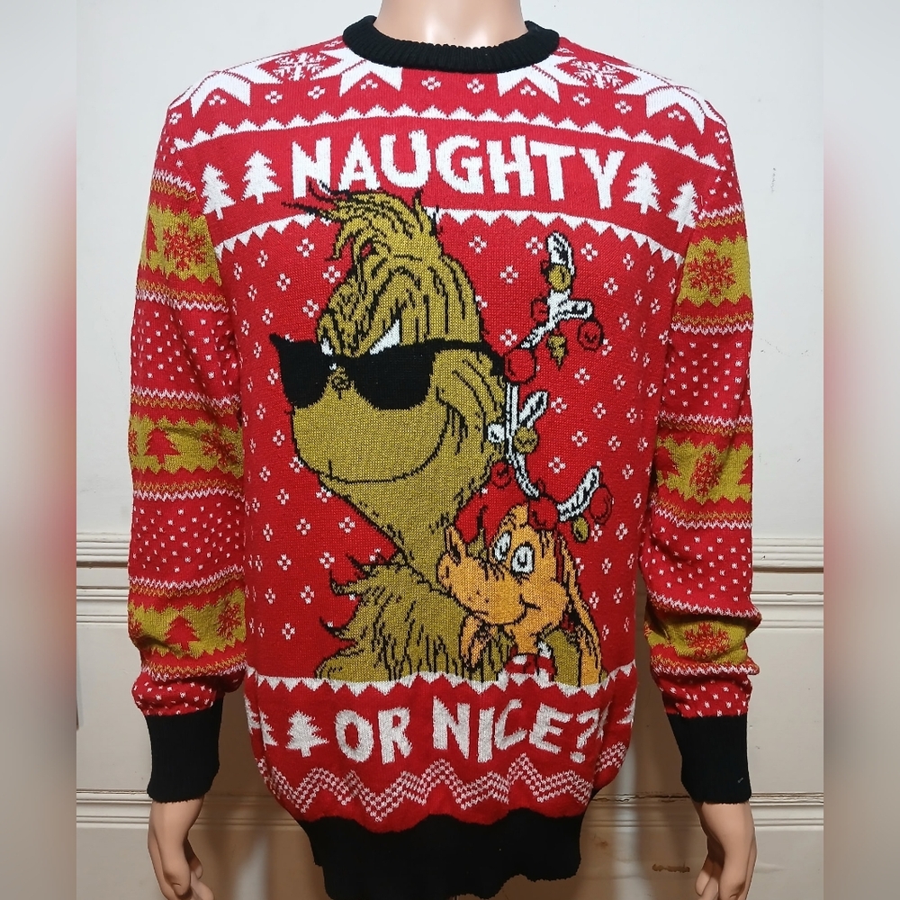 The Grinch Naughty or Nice Red Christmas Sweater XL